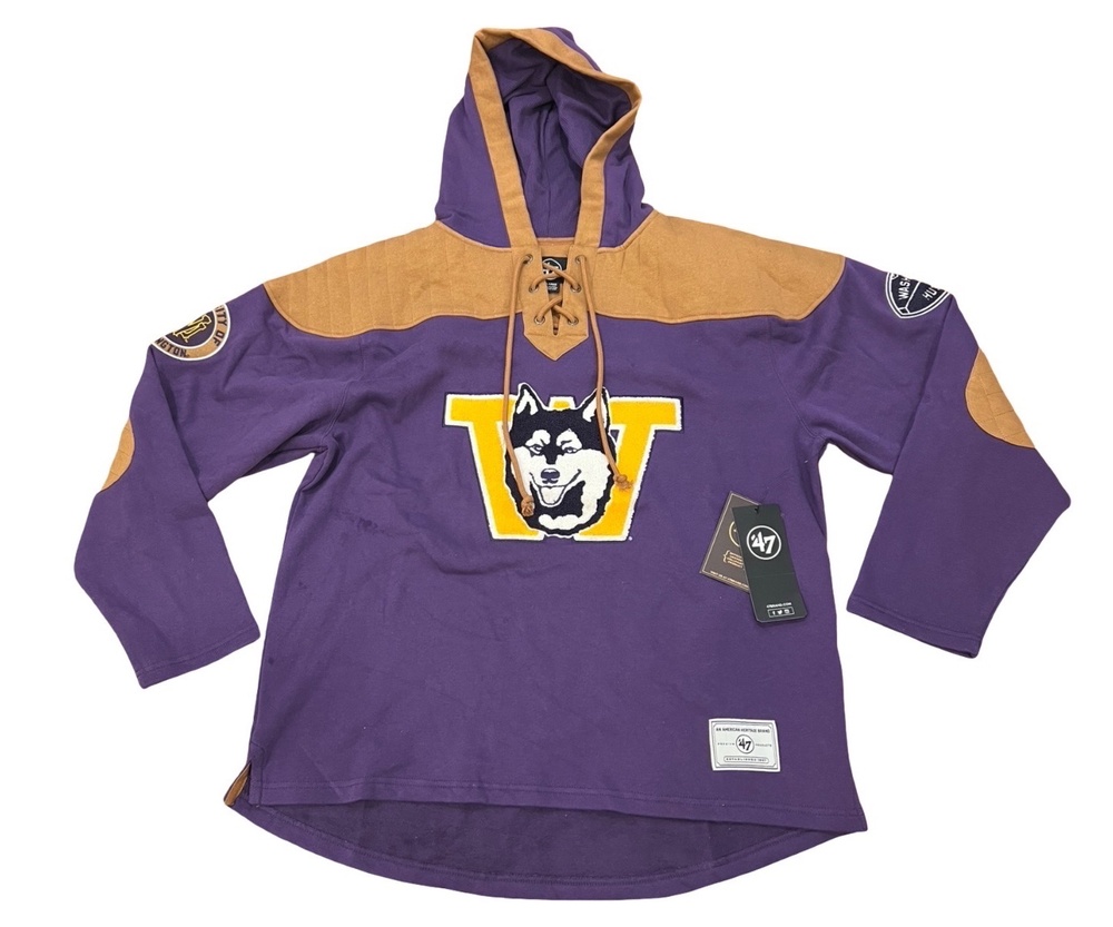 '47 College Vault Washington Huskies Lace-Up Hoodie Jersey XL Purple NWT $150